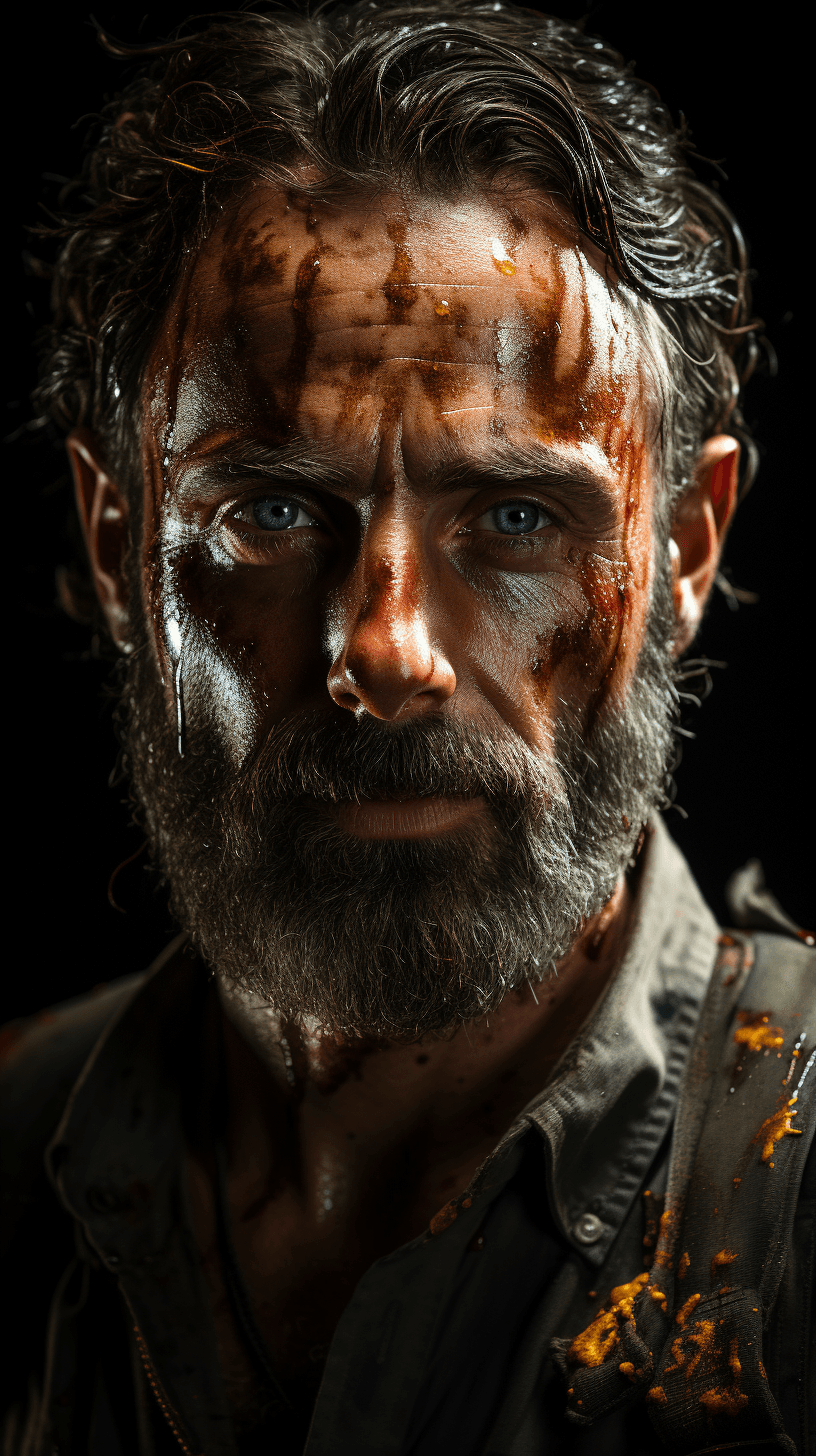 AI generated: a hyper realistic Rick Grimes from the walking dead as a futureistic soldier, the walking dead seaso...