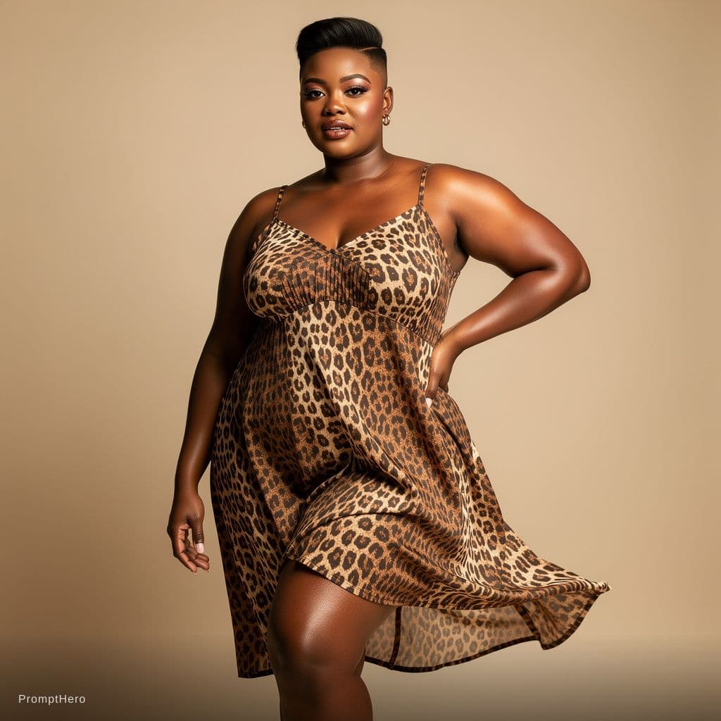 AI generated: Hyper-realistic photo of a thick Ebony BBW. She has a short stylish tapered haircut. She has massive...