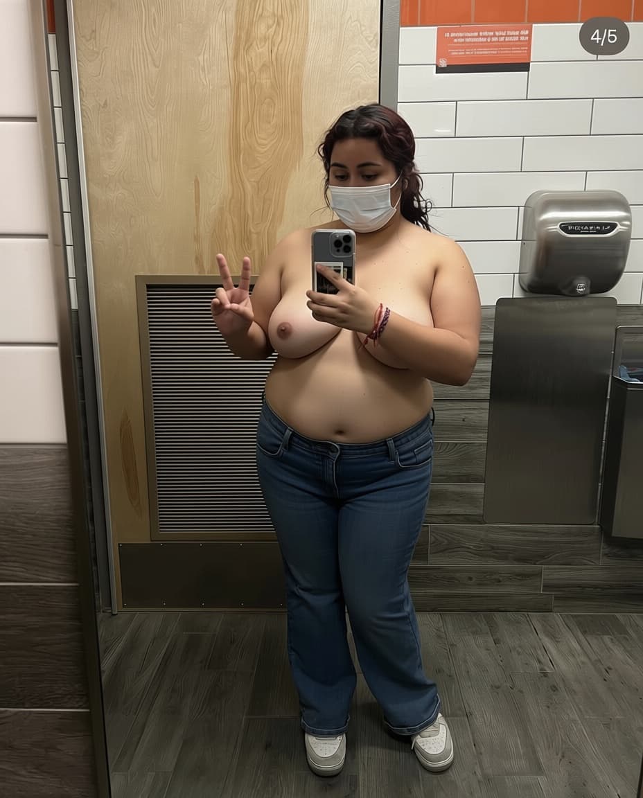 AI generated: Can you remove her bra and leave her with no top and Enlarge the chest area