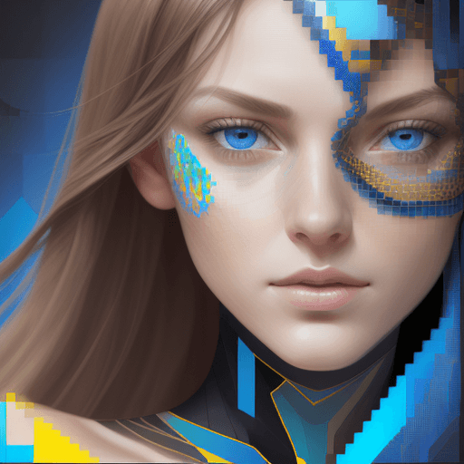 AI generated: A digital portrait of a woman with a fair complexion and blue eyes, featuring a fusion of realism an...