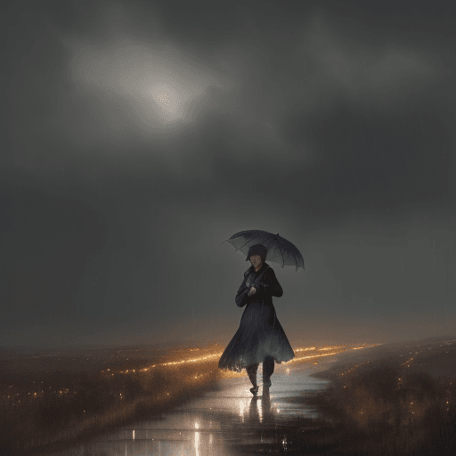 AI generated: Autumm is here. Windy, light rainy, a woman with an umbrella is wandering through the landscape, atm...