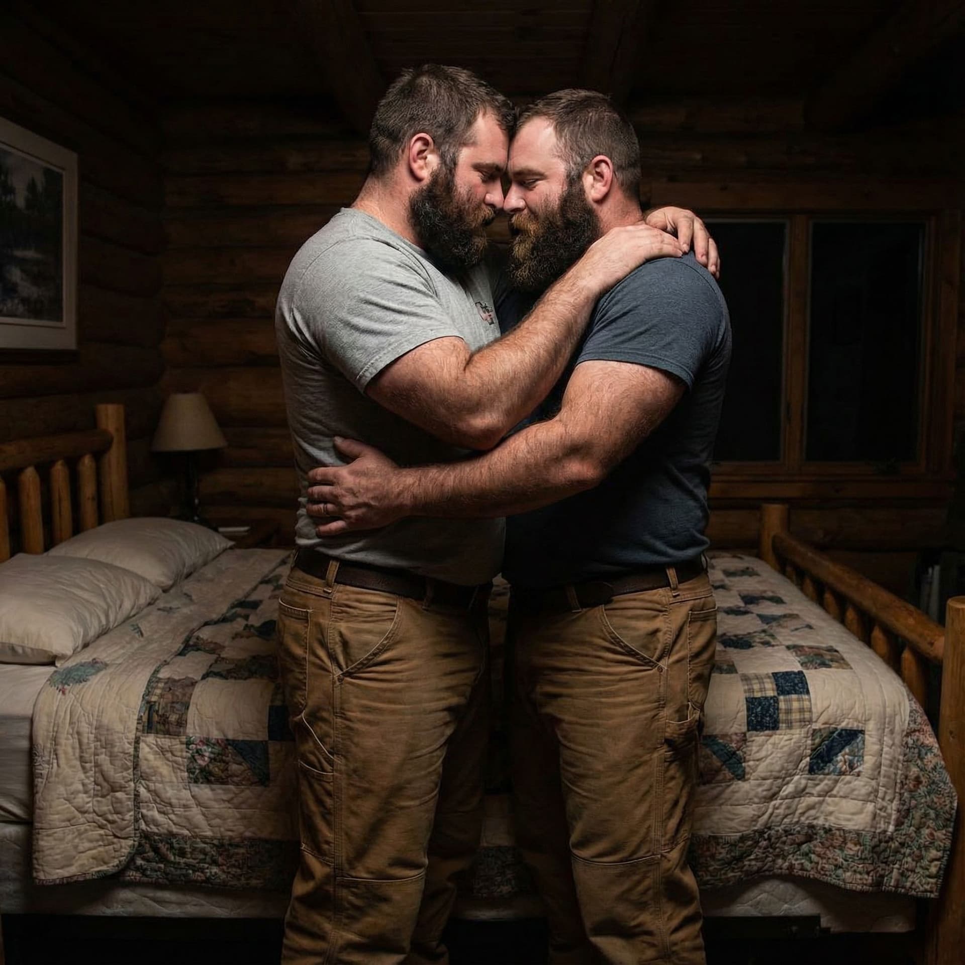 AI generated: Two muscular hairy men having gay sex