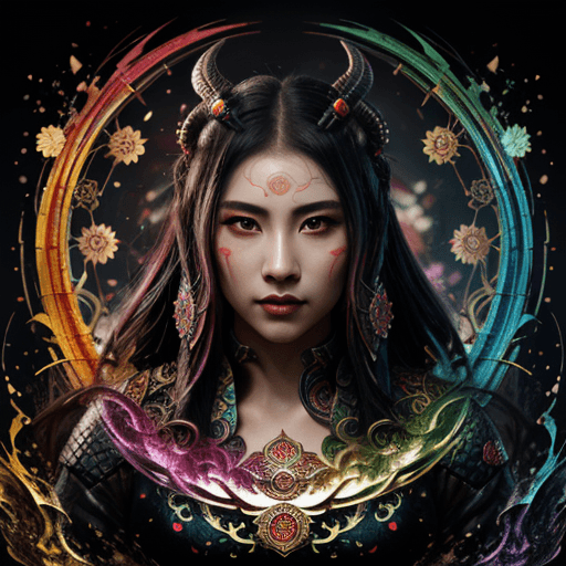 AI generated: showcase the magnificence of Orochi, colorful masterpiece, 1girl, extremely detailed snake with drag...
