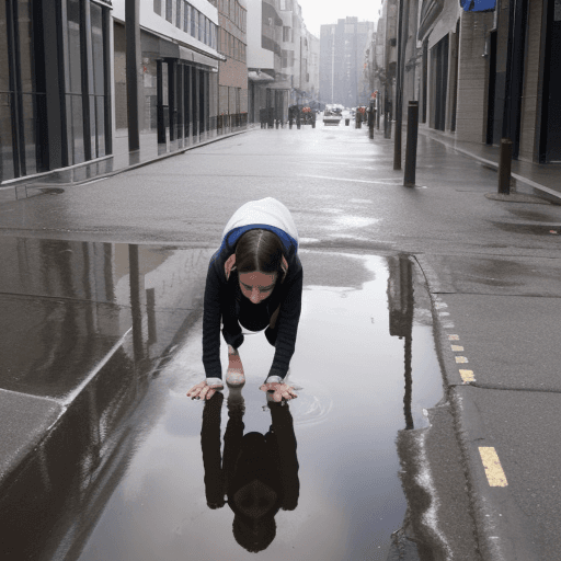 AI generated: Girl peeing in the street with a puddle running out from under her 
