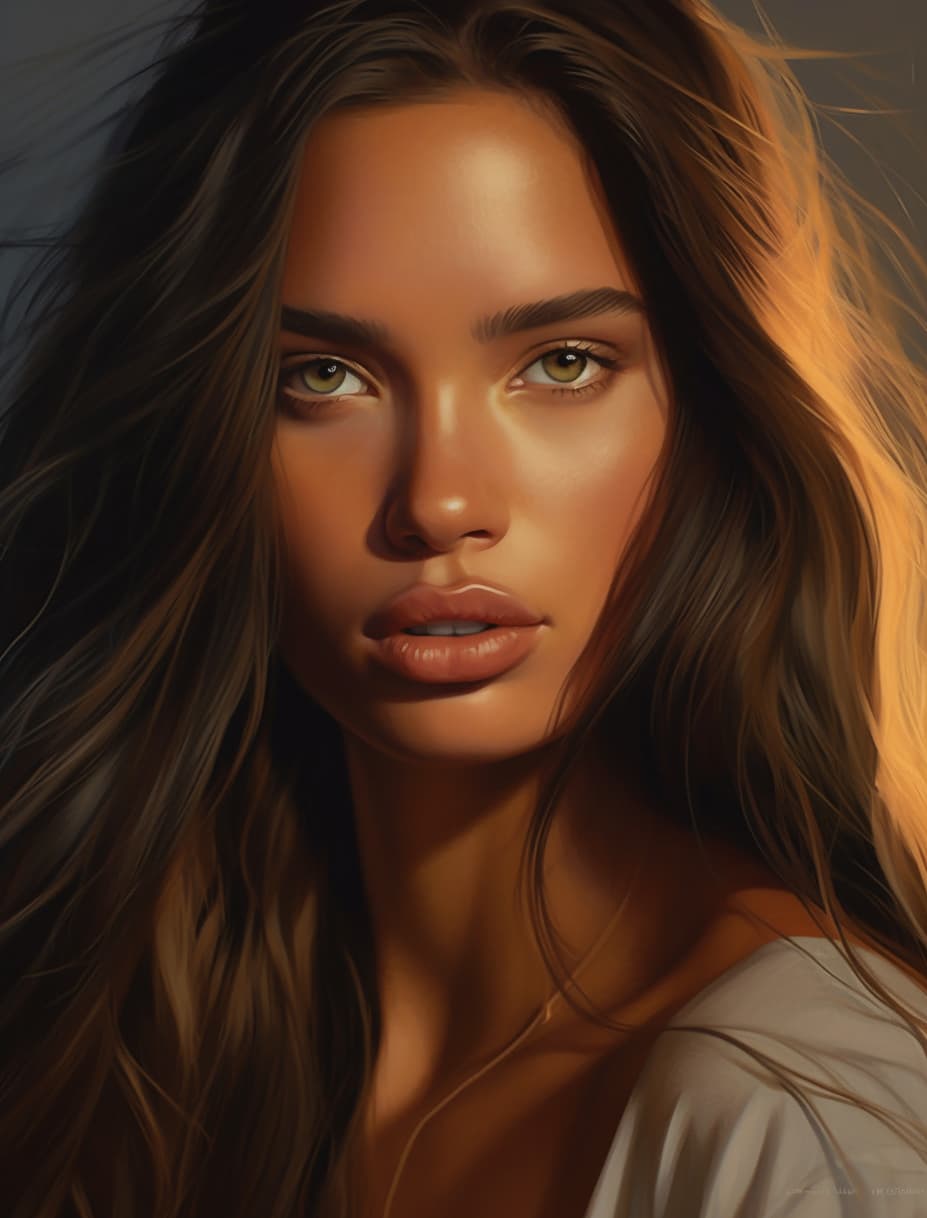 AI generated: a close up of a woman with long hair, by Juan O'Gorman, adriana lima, perfect face , light brown col...