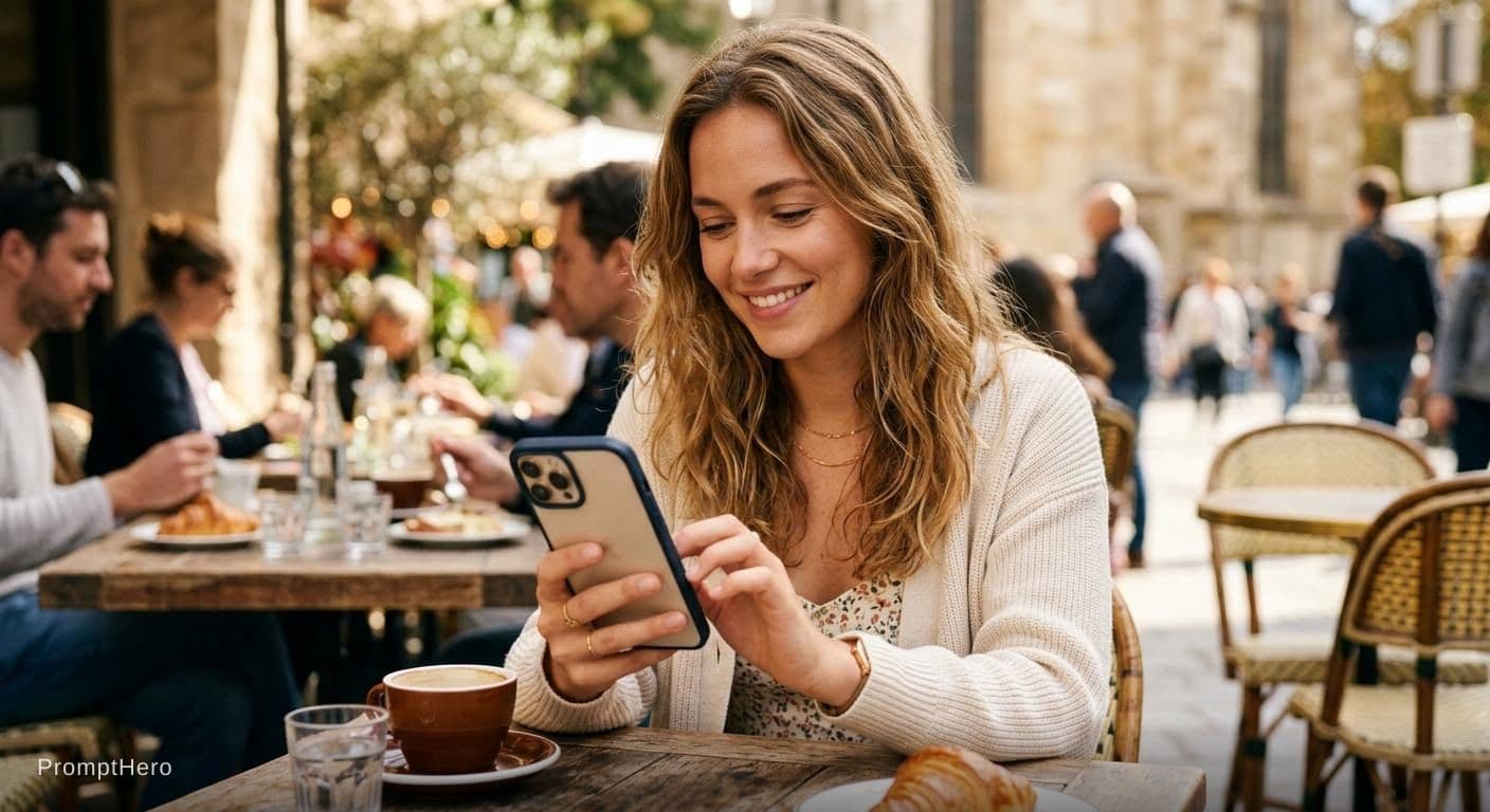 AI generated: A girl holding iPhone 