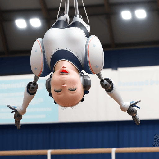 AI generated: Élisabeth robot  en mode gymnaste saut vrillé