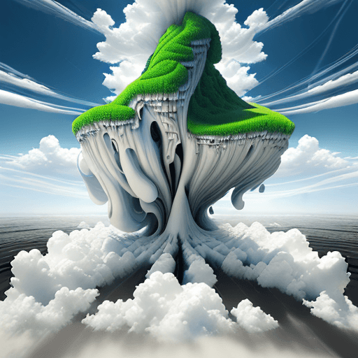 AI generated: 3d digital dynamic surreal, painting of a fantasy, natural dreamscape of a green field and bright bl...