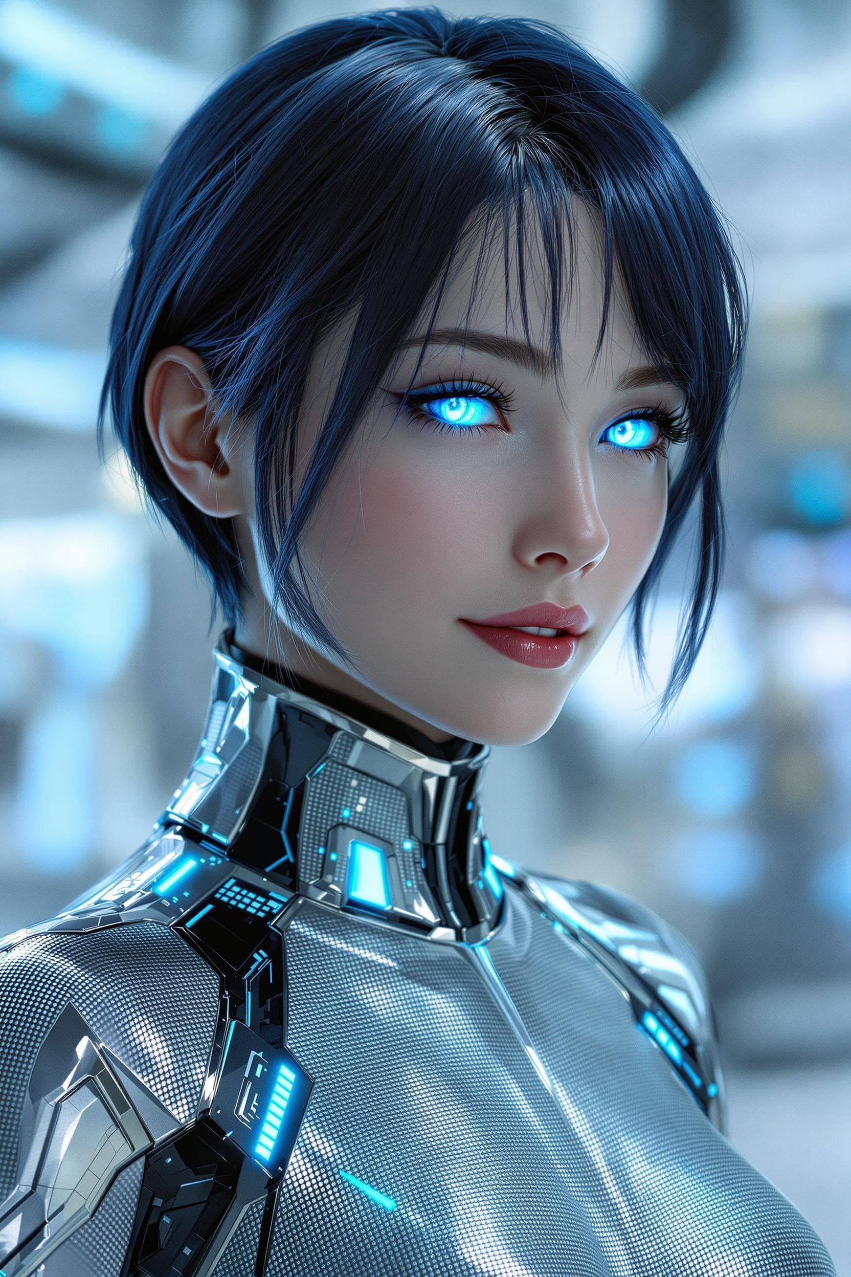 AI generated: A strikingly futuristic and ethereal woman, exuding intelligence and poise, captured in a hyper-real...