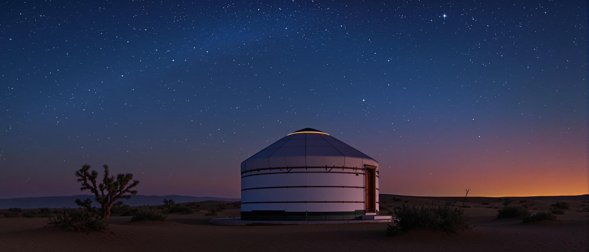 AI generated: Yurt near dombra desert minimalism sky neon night
