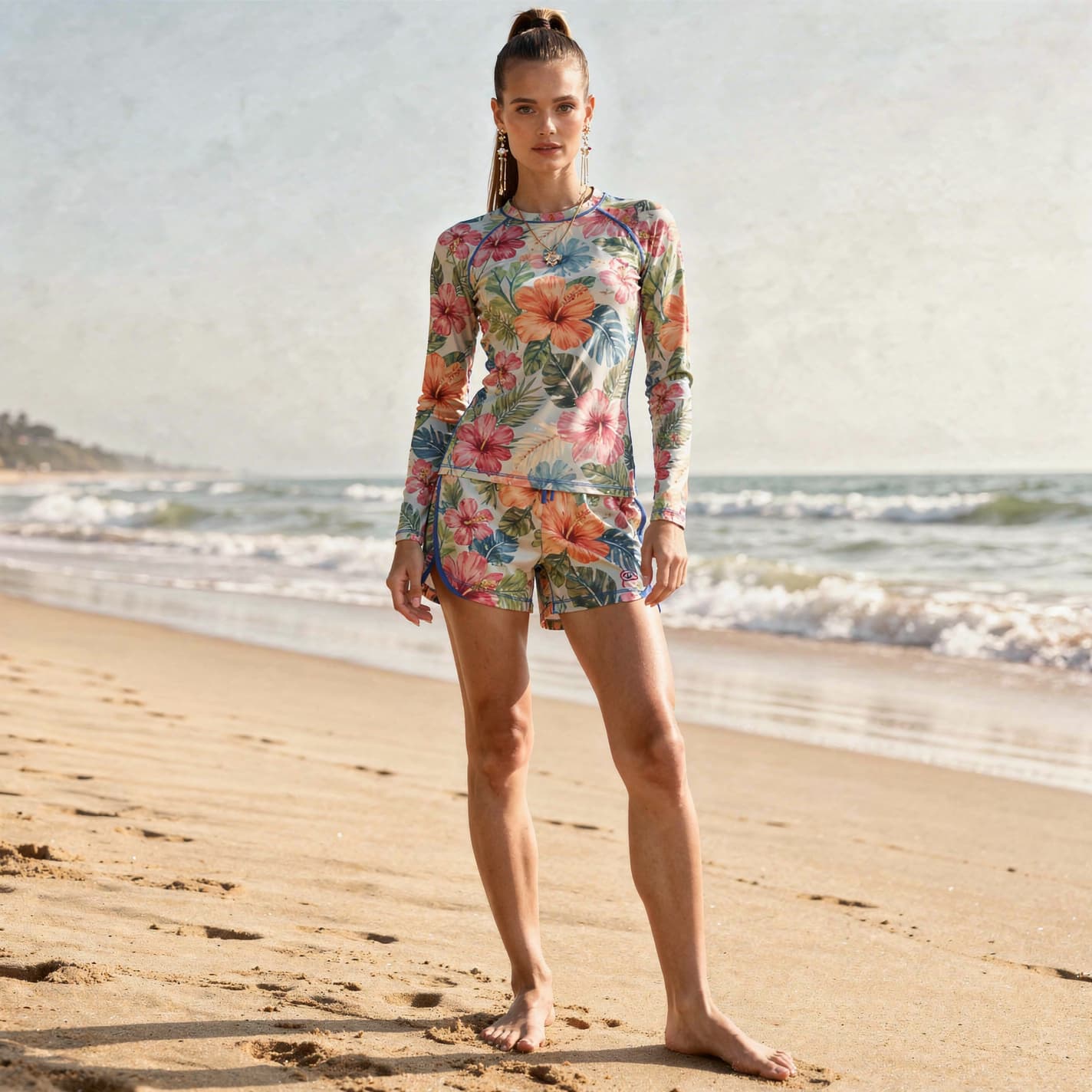 AI generated: Fashion photo of a tall (175 cm) Androgynous young 18 years skinny girl model with slim waste beauti...