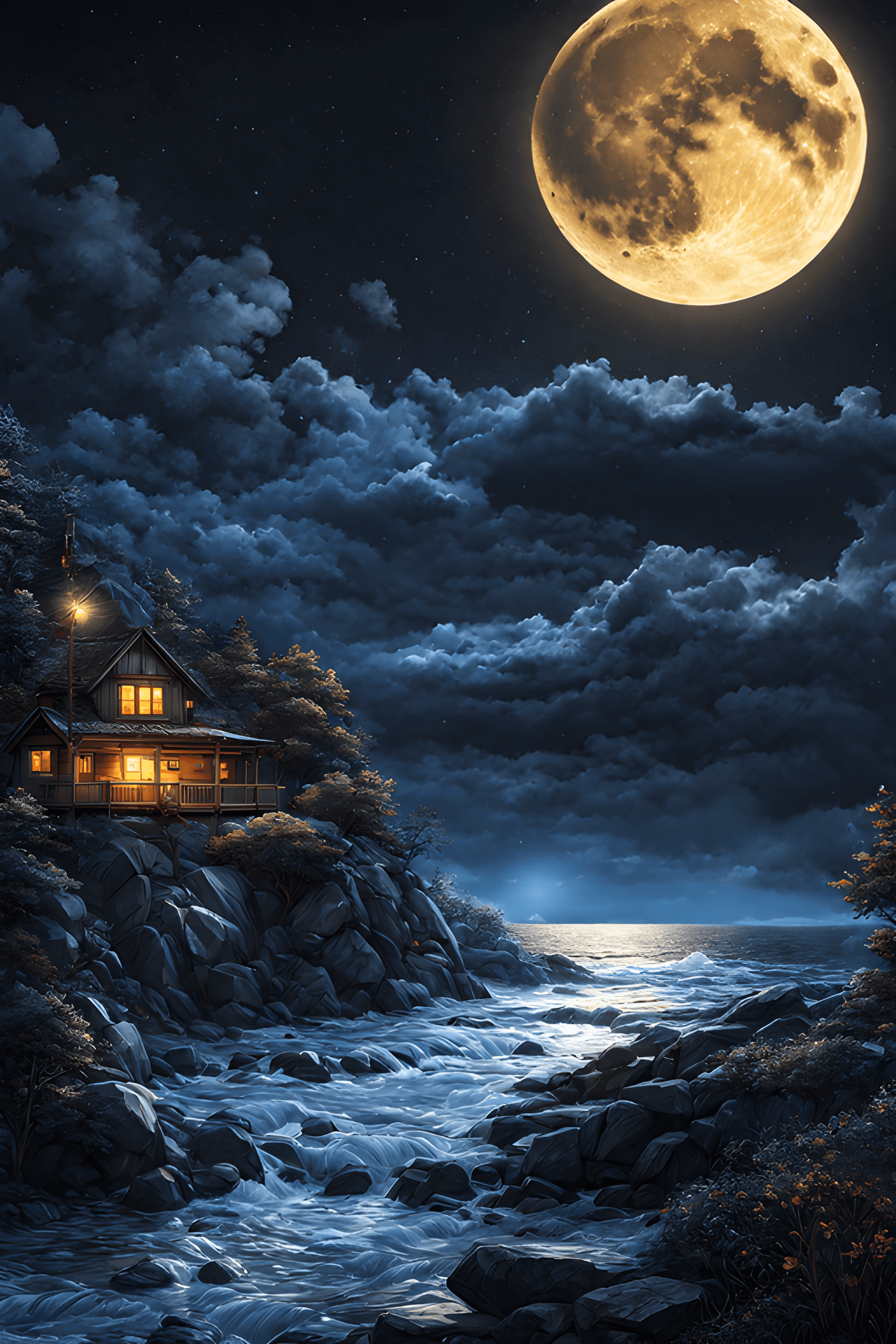 AI generated: Moonlight night, ultra hd, realistic, vivid colors, highly detailed, UHD drawing, pen and ink, perfe...