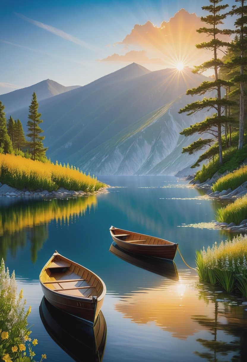 AI generated: A serene, picturesque landscape reveals a (baikal lake:1.3), The crystal-clear waters reflect the ma...