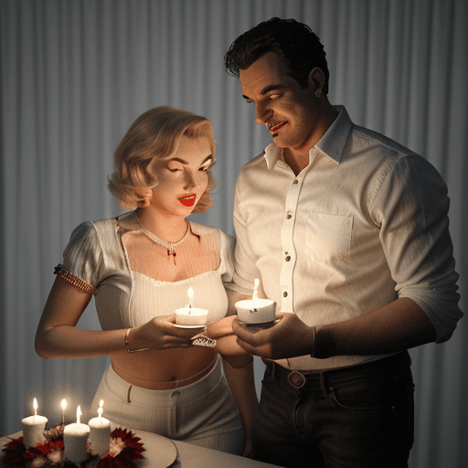 AI generated: Create ab3d illustration where Lord freddy krueger and Marilyn Monroe are enjoying a romantic candle...