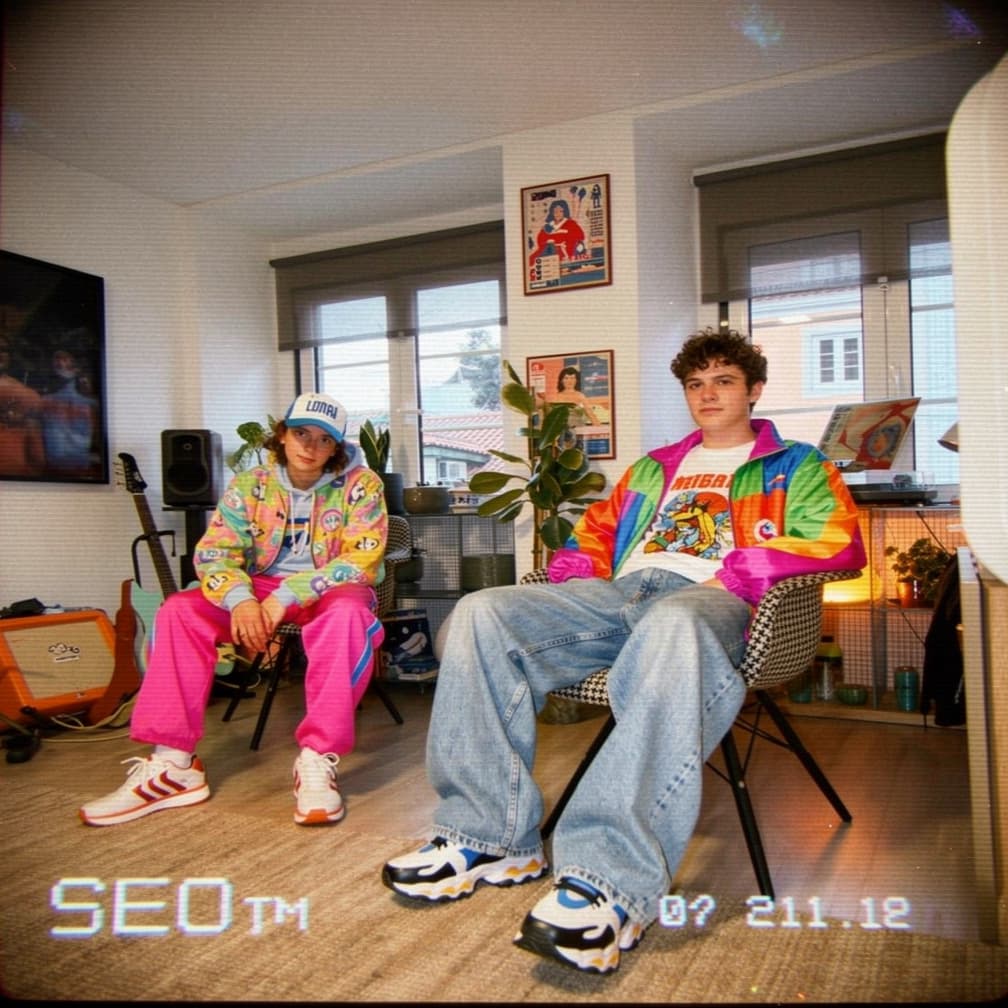 AI generated: Kooky portraits of 90’s mall teens in retro clothing, shot on VHS