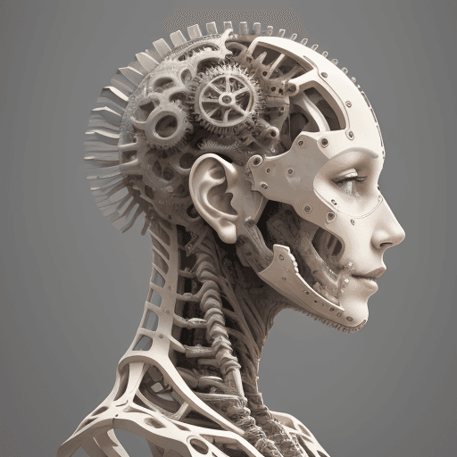 AI generated: An abstract sculpture of a head and neck in slight profile with the skin made up of intricate patter...