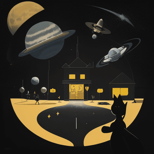 AI generated: 1950s art by Pacal Campion and El Gato Gomez minimal art surreal art , yellow road to the sky , inve...