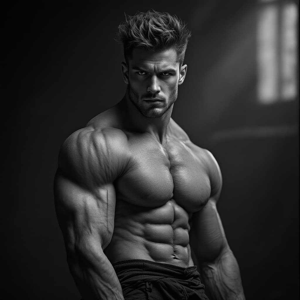 AI generated: A nacked, muscular man