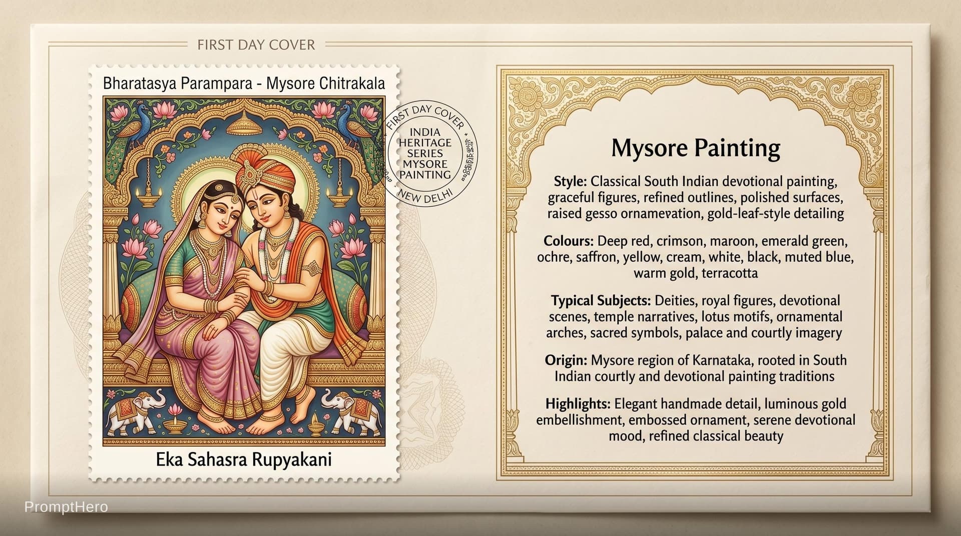 AI generated: Create a 16:9, 4K premium commemorative First Day Cover envelope inspired by India Post heritage des...