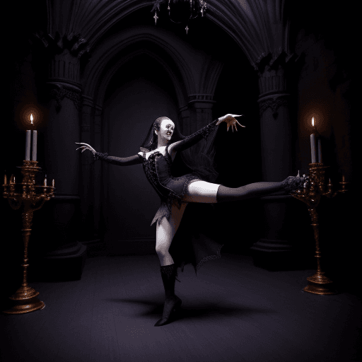 AI generated: Photo of a Vampire Dancer performing for a court of Vampire Nobles in a dark gothic castle chamber i...