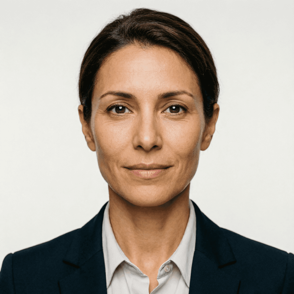 AI generated: A highly realistic ID-style portrait of an attractive Spanish woman around 38–42 years old, with a n...