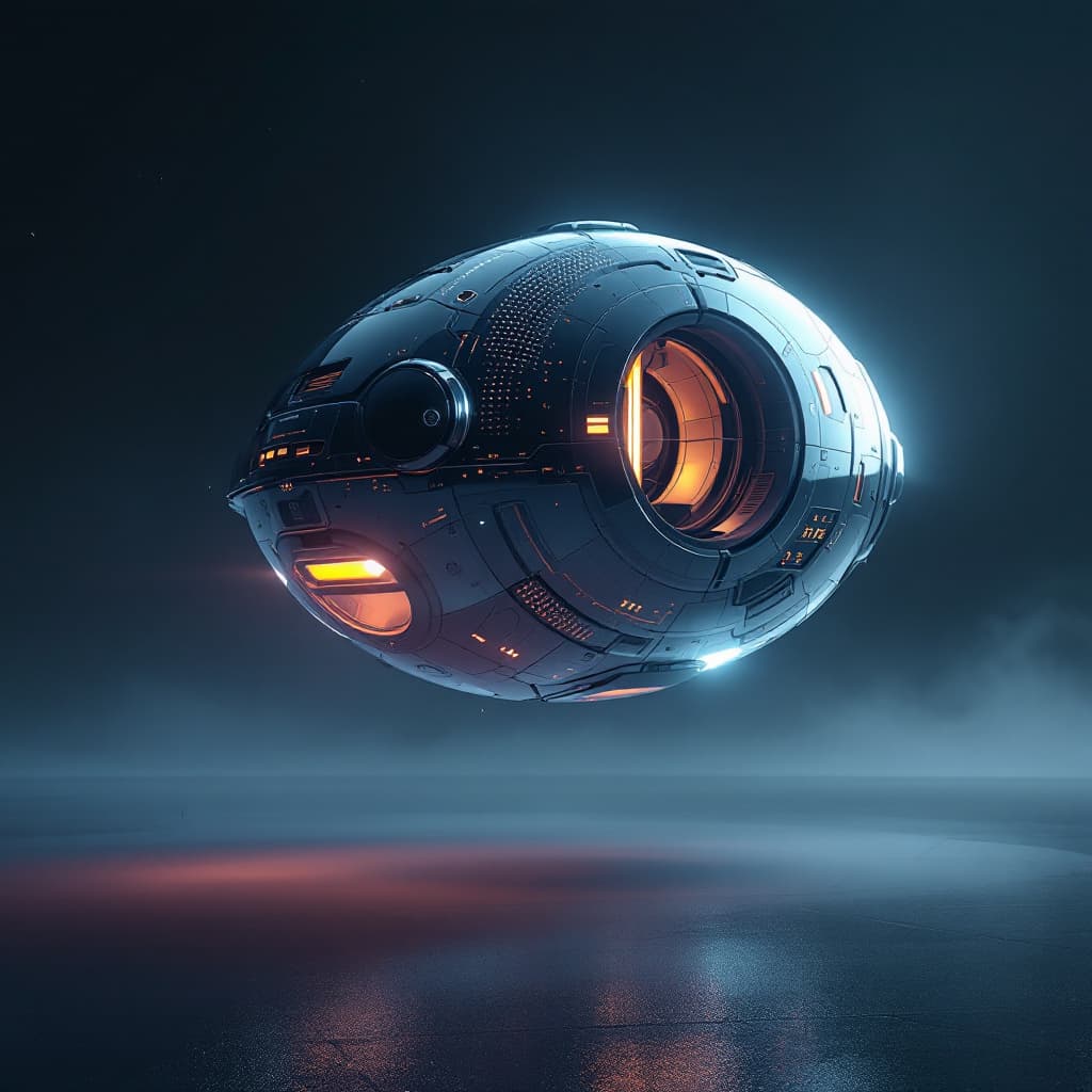 AI generated: Futuristic pod floating realistic image 