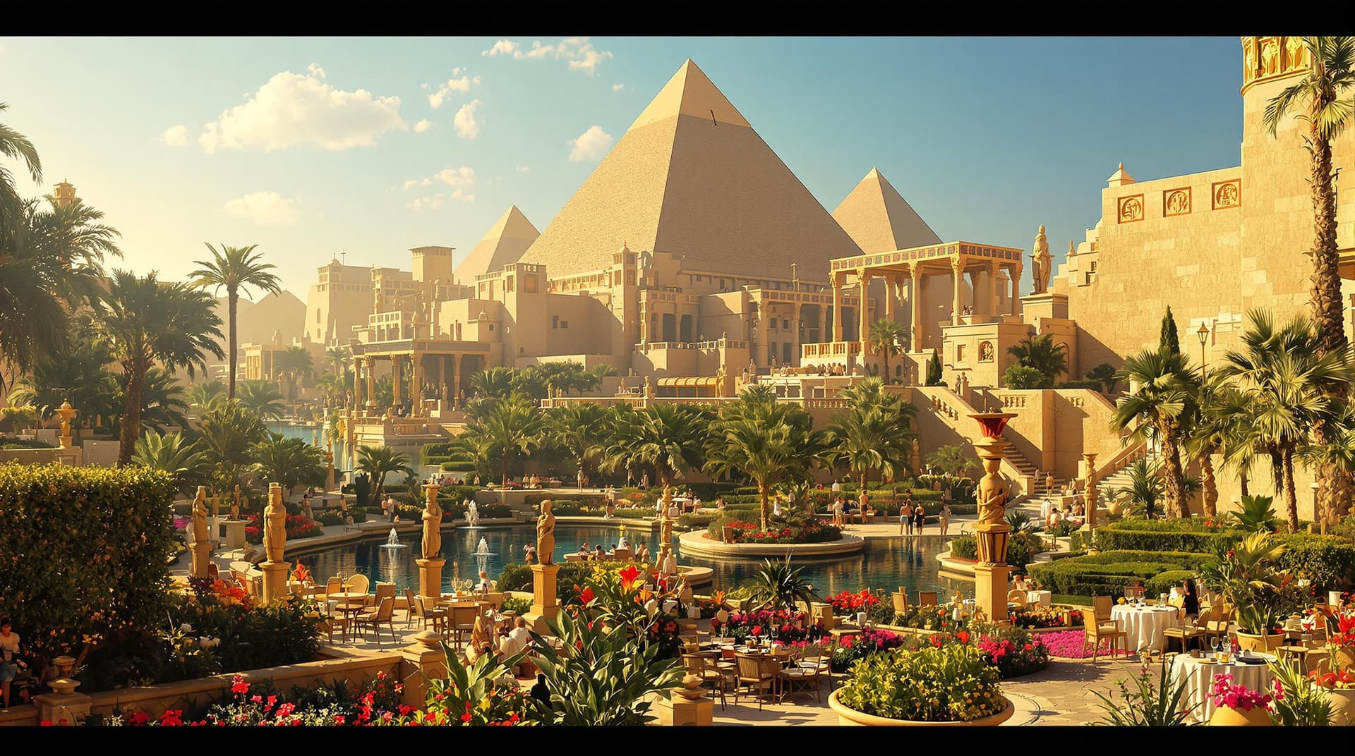 AI generated: a photorealistic picture of a perfect sunny day (ancient Egypt year 300BC) a overview picture of the...