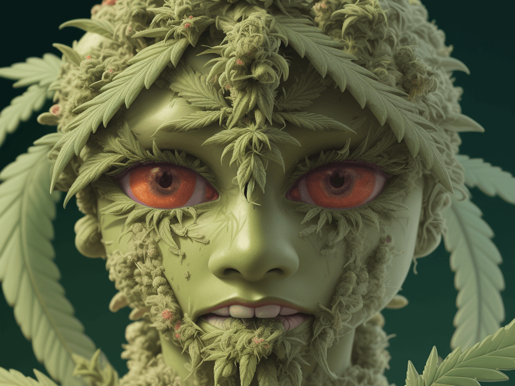 AI generated: high detailed professional upper body photo of android (cannabis) (weed) looking at viewer, unruly f...