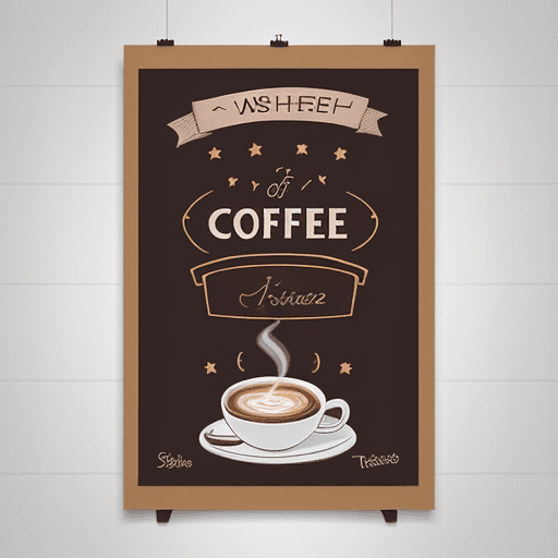 AI generated: a poster ,have a"wish coffee"for name on top, in middle bread for decorate  ,more cute and more like...