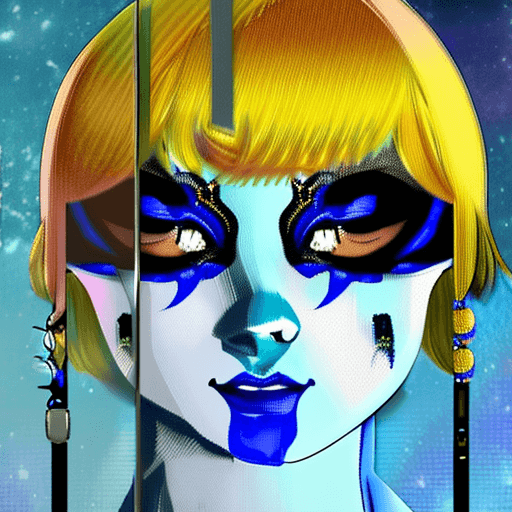 AI generated: a beautiful picture of a girl with blue flowers on her face, in the style of monochromatic paintings...