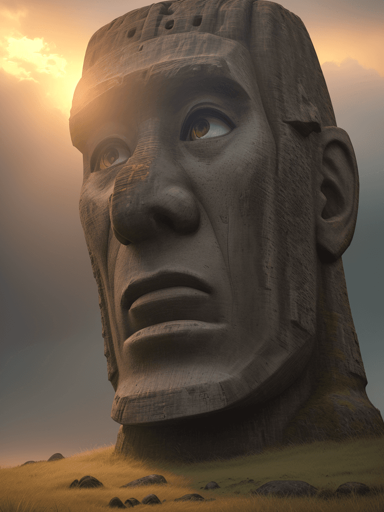 AI generated: Photo of a ultra realistic moai, one of the famed, giant stone, dramatic light, pale sunrise, cinema...