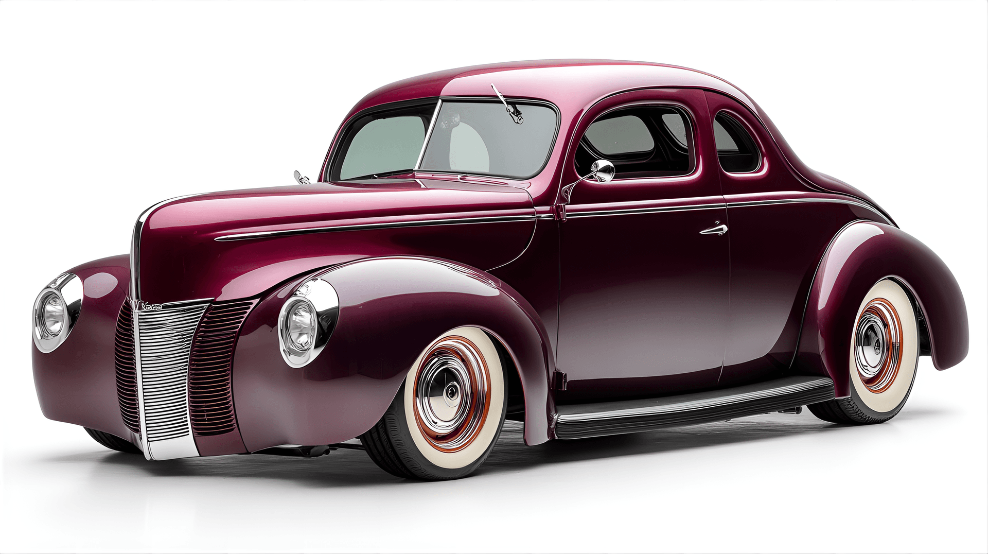 AI generated: 1940 Ford Deluxe coupe, showcasing its curvy front fenders, split
windshield, and classic hot rod s...