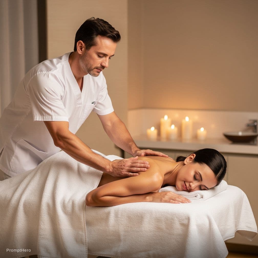 AI generated: Male do massage on naked female .