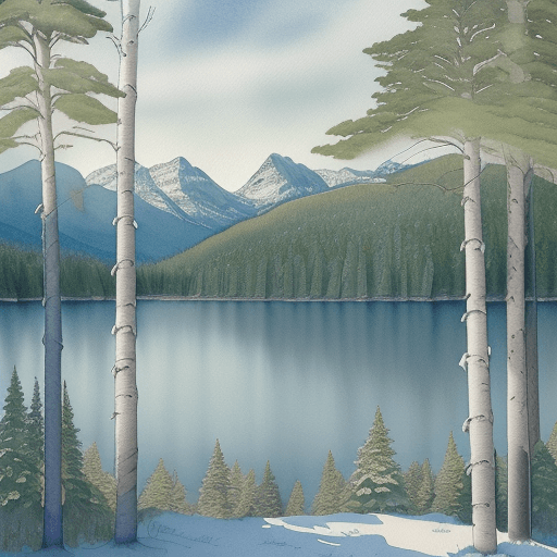 AI generated: Lake Huron::0.3  high-contrast Blue Mountains forest landscape photograph::1.5 Captured with a mediu...