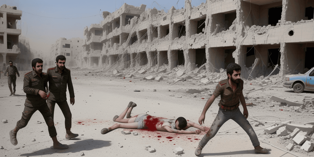 AI generated: Syria is shedding blood and Russian planes are shelling destroyed buildings and dead people




