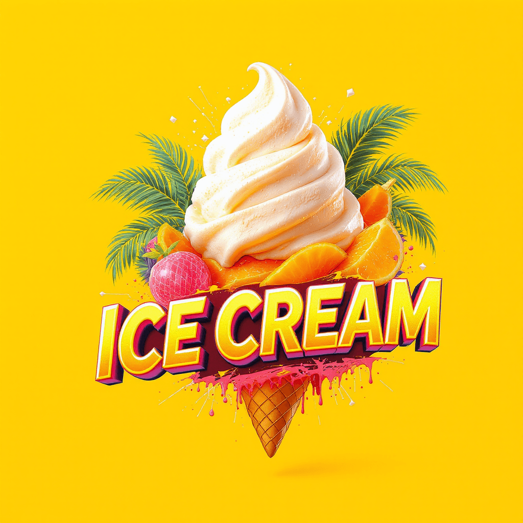 AI generated: Futuristic logo design for an innovative ice cream shop. The logo depicts a floating sphere of ice c...