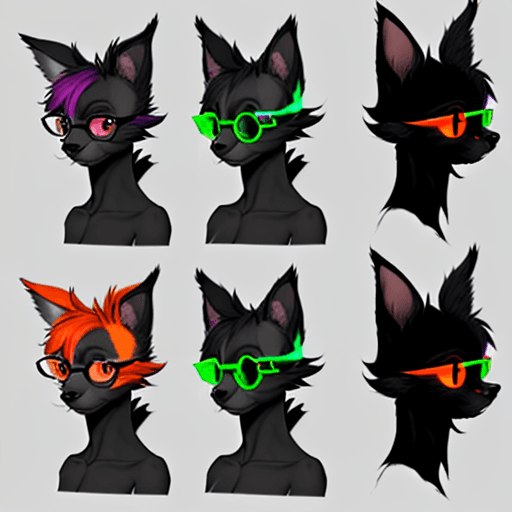 AI generated: Make a fursona with 4 eyes containing the colors green, orange, and a miniscule  amount of red. The ...