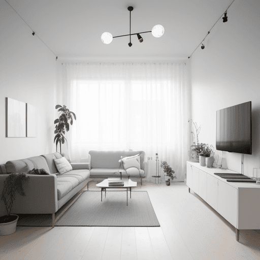 AI generated: interior design, scandinavian style, scandinavian design, white style, living room, modular furnitur...