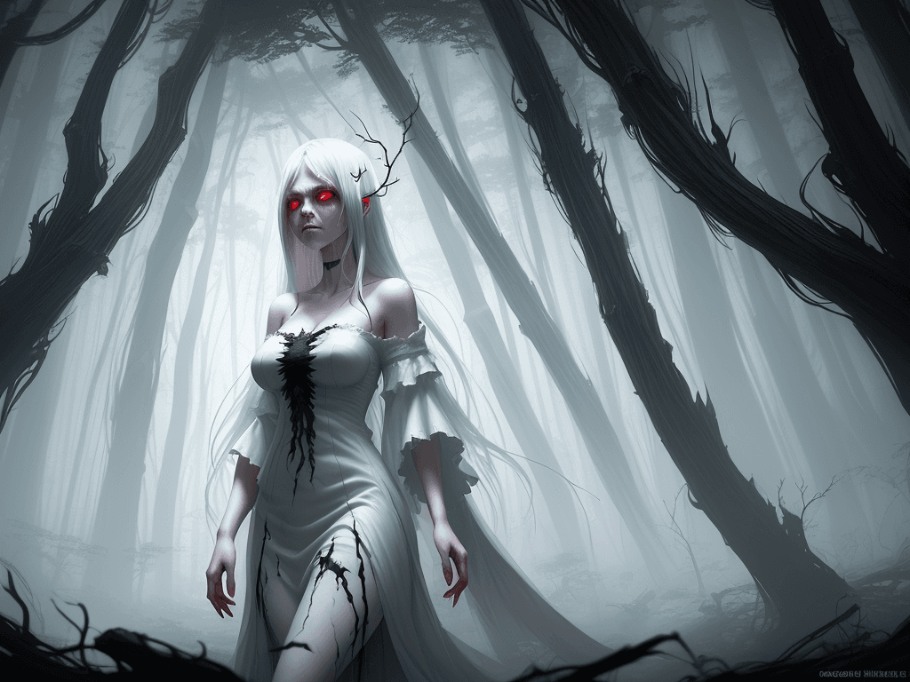 AI generated: Banshee standing and crying near the house in the dark spooky forest, by Ross Tran, fantasy art, big...