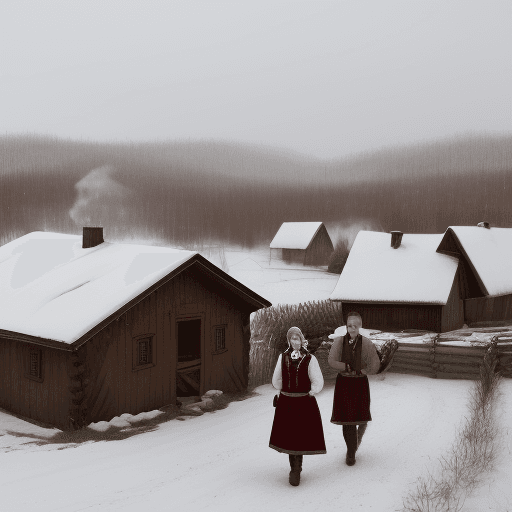 AI generated: Elon Musk in a rustic Russian village, dressed in traditional Russian clothing. They are participati...