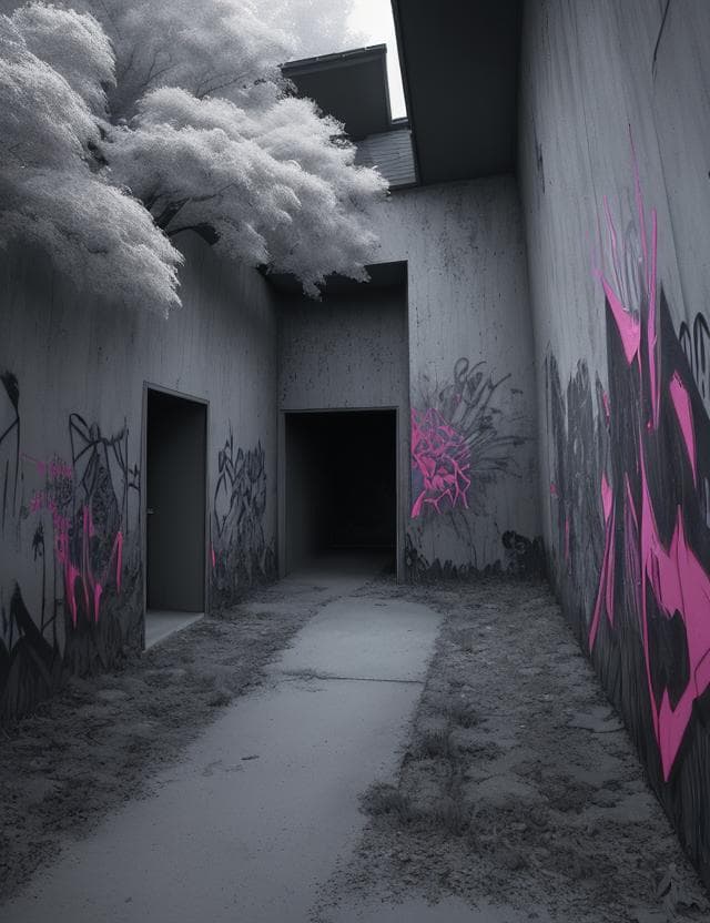 AI generated: DEscenery, Naïve Art, Clandestine, Frustum Culling, id Tech engine, Graffiti, Infrared Photography, ...