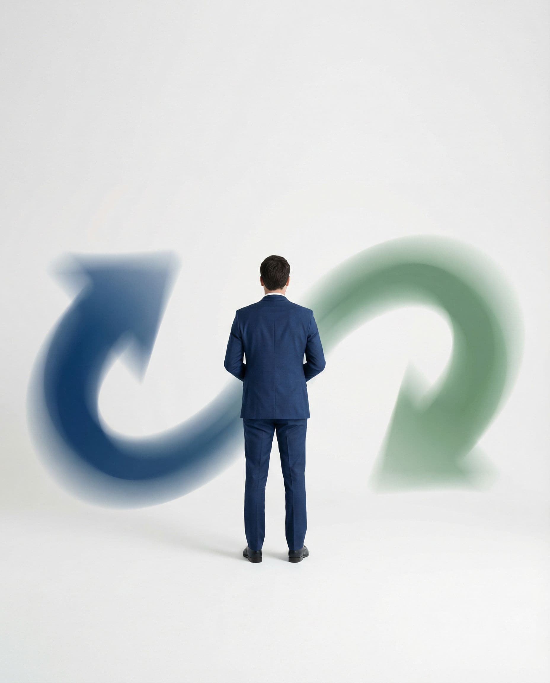 AI generated: A minimalist editorial photograph 
of a human resources professional standing in the middle, with ab...
