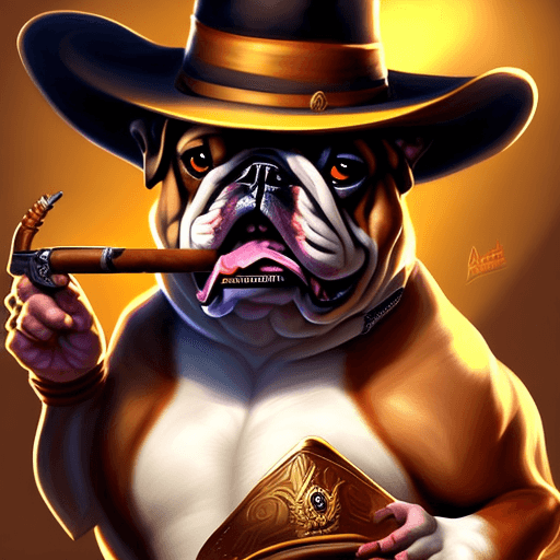 AI generated: a continental bulldog demon, gunslinger, with a cuban cigar wearing a sombrero, digital art, fantasy...