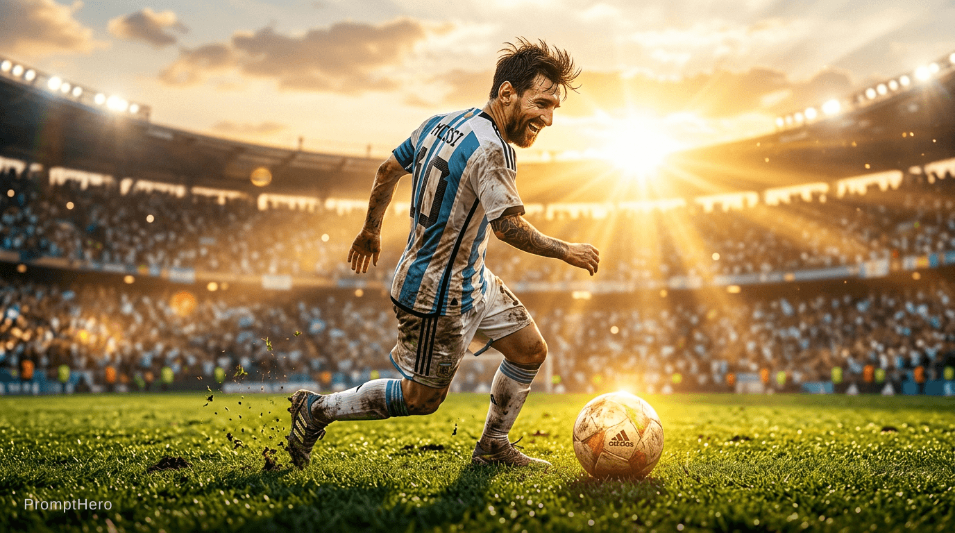AI generated: I wanna create messy looking to sun like football.he eager to play with him . cinematic background,s...