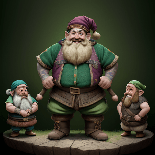 AI generated: A man, Lionel messi as a dwarf, fantasy, dwarf hat, green clothing, disney, happy, surrounded by a g...