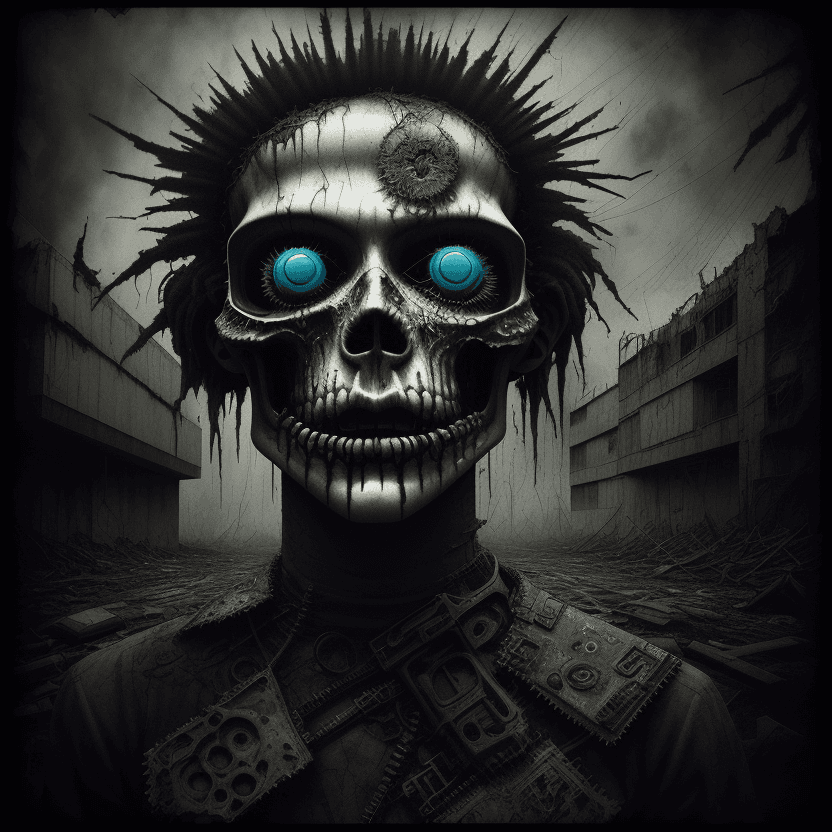 AI generated: surreal 🔥💀 anaglyphic dystopian nightmare, gritty chaotic artwork in the style of Sidney Nolan and...