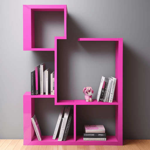 AI generated: magenta heart-shaped bookshelf