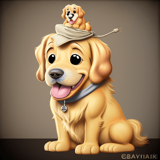 AI generated: Disney Pixar style caricature cartoon, golden retriever, banksy style