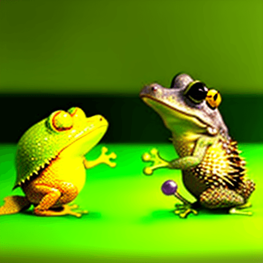AI generated: Two frogs fighting with a hedgehog watching