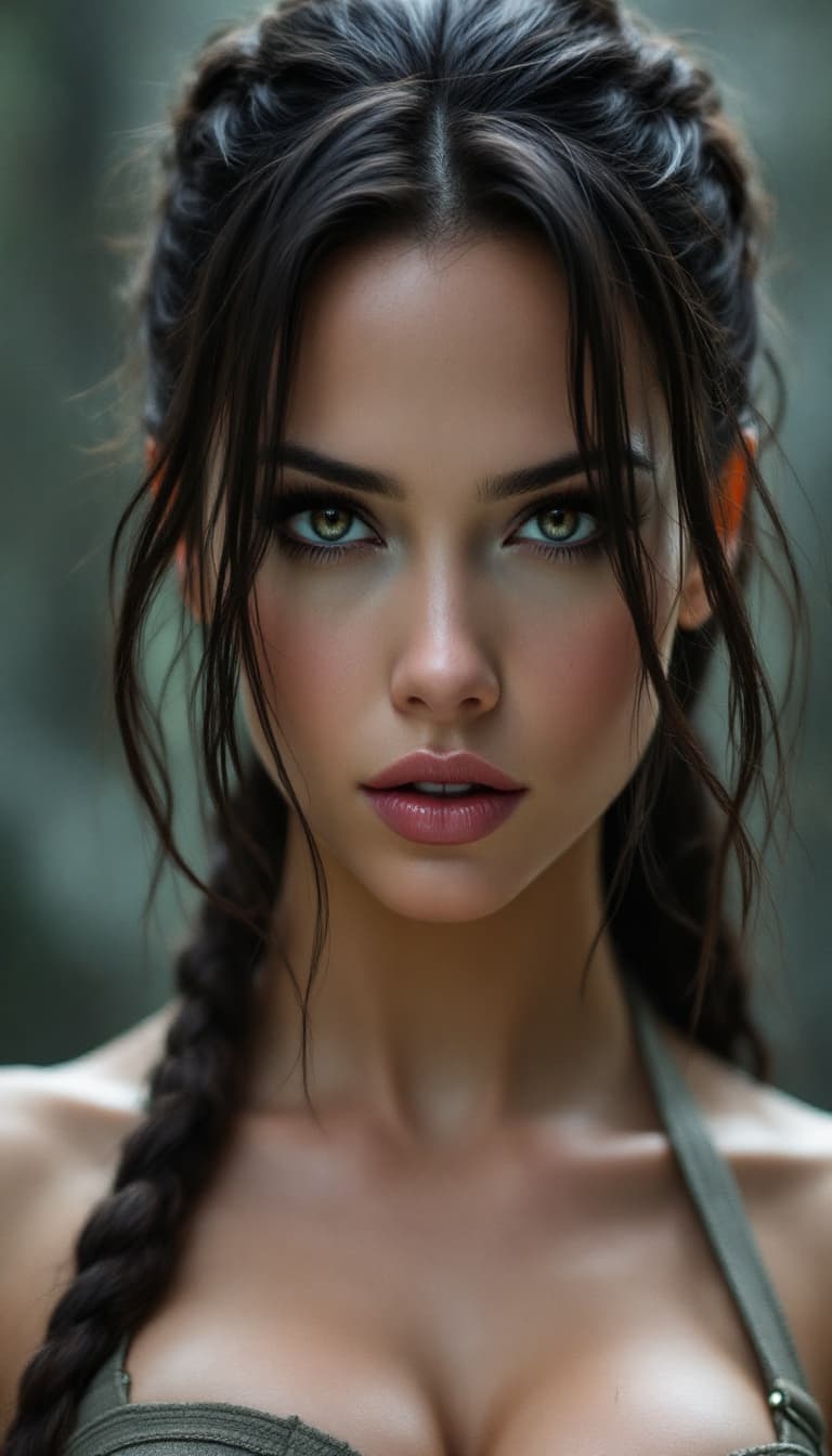 AI generated: Close-up view of Liv Tyler, Lara Croft outfit.